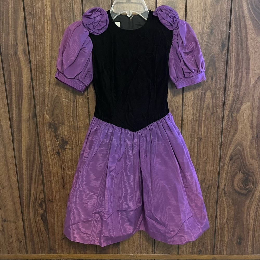 Vintage Jessica McClintock Gunne Sax Purple/black Velvet Drop Waist Dress Sz 10